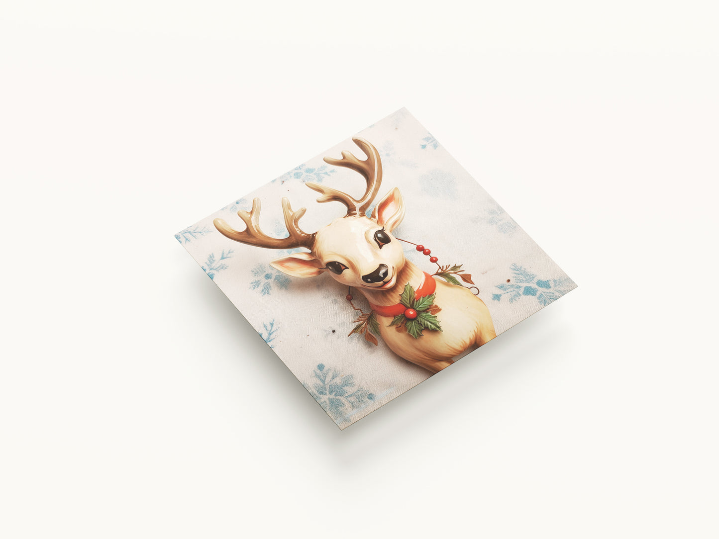 Print Xmas Reindeer Porcelain Portrait Vintage Illustration 36x36cm