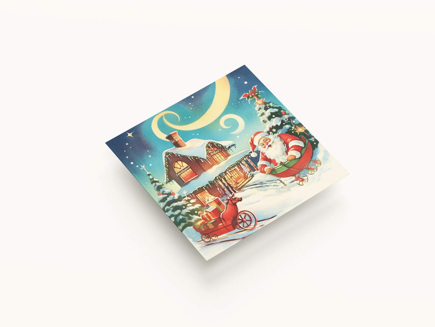 Print Xmas Santa Playing Vintage Illustration 36x36cm