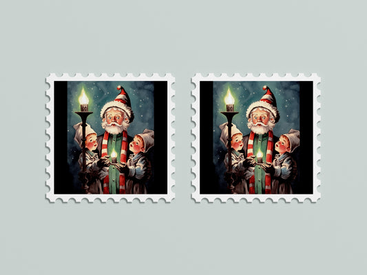 Print Xmas Santa Children Vintage Illustration 36x36cm