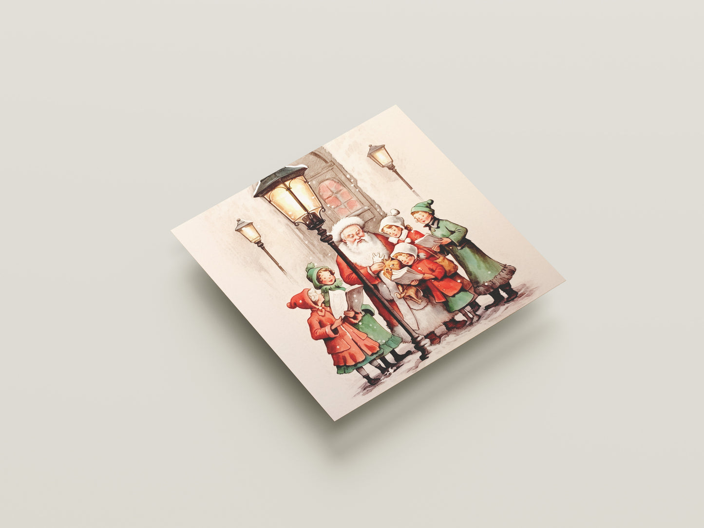 Print Xmas Santa Children Singing Carols Vintage Illustration 36x36cm