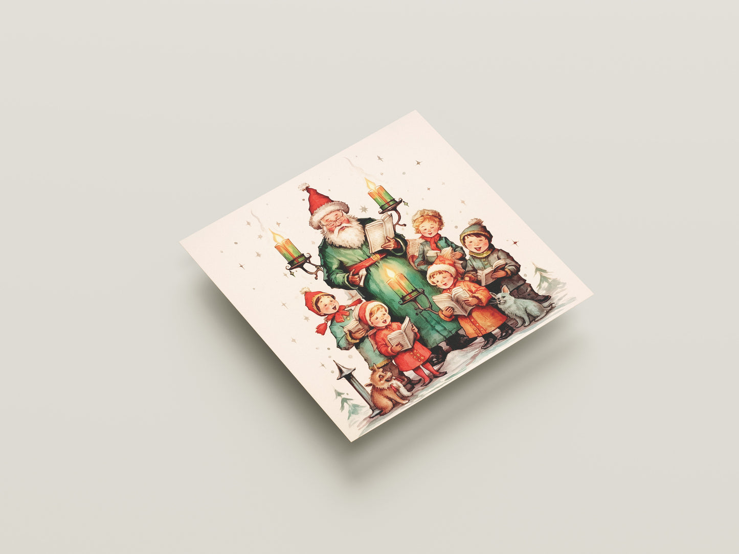Print Xmas Santa Children Singing 2 Vintage Illustration 36x36cm