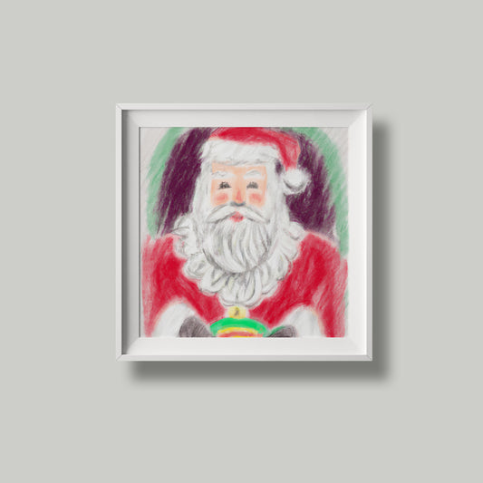 Print Xmas Santa Drawing Illustration 11x10cm