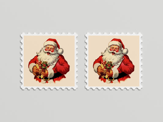 Print Xmas Santa Gift Box Vintage Illustration 9x9cm