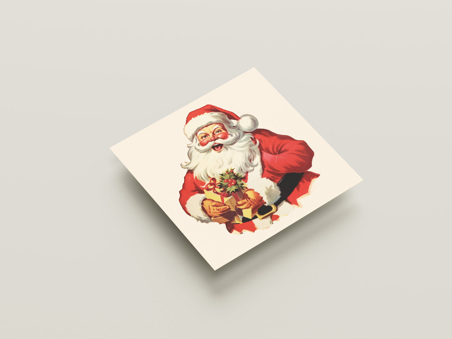 Print Xmas Santa Gift Box Vintage Illustration 9x9cm