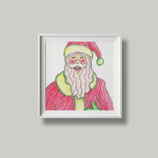 Print Xmas Santa Laughing Drawing Illustration 11x10cm