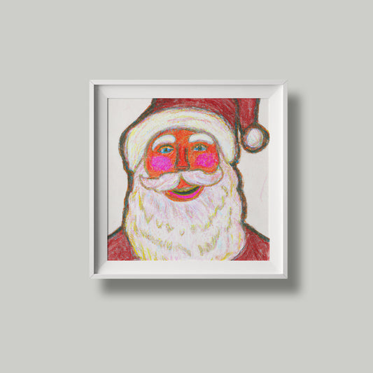 Print Xmas Santa Smiling Drawing Illustration 11x10cm