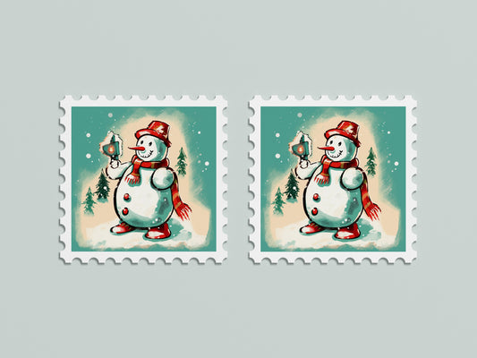 Print Xmas Snowman Green Illustration 36x36cm