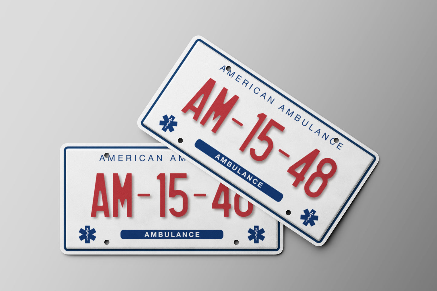 Prop License Plate Ambulance White Red 30x15cm