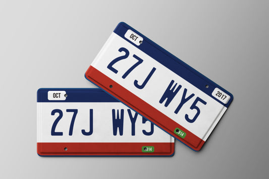 Prop License Plate White Blue Red 30x15cm