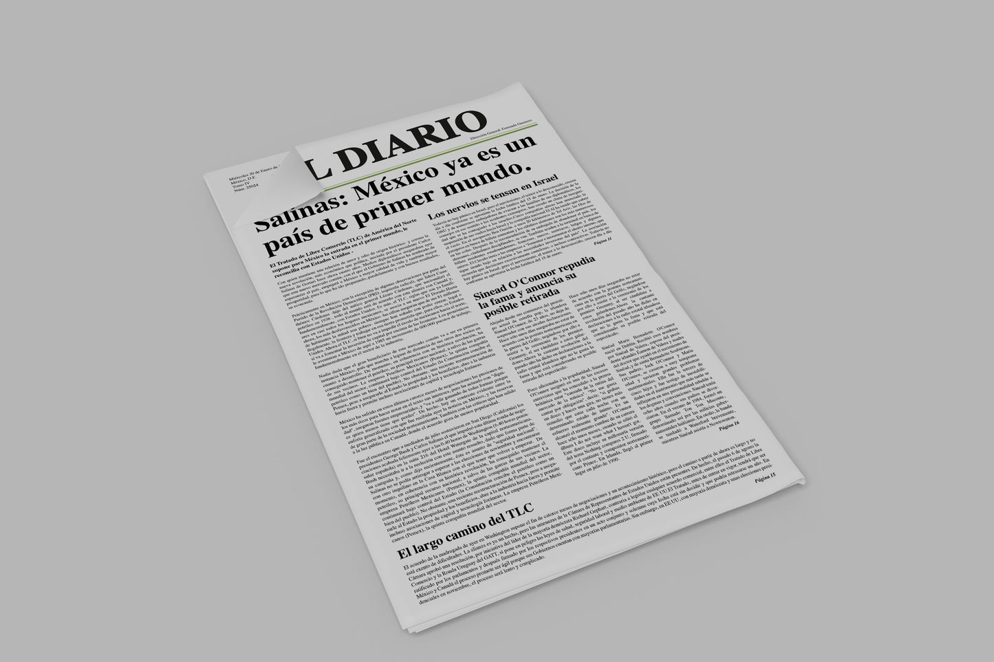 Prop Newspaper World News El Diario Black & White 27.9x43.1cm