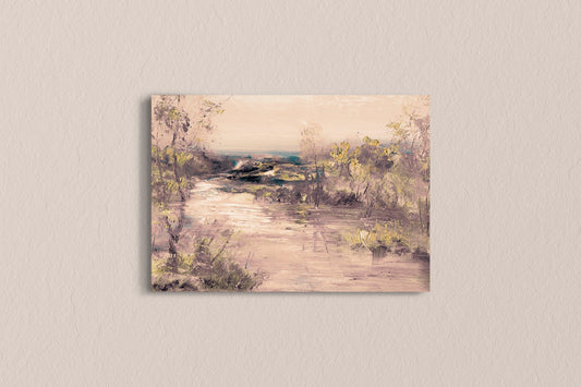 Print Nature Landscape Beige Lake & Trees Vintage Paint 43x27cm