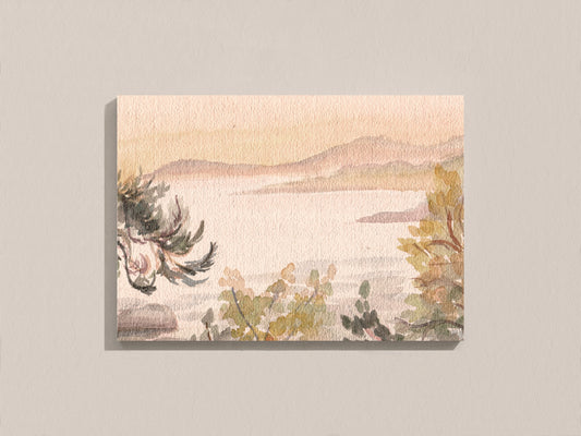 Print Nature Landscape Beige Trees Watercolor Vintage Paint 22x17cm