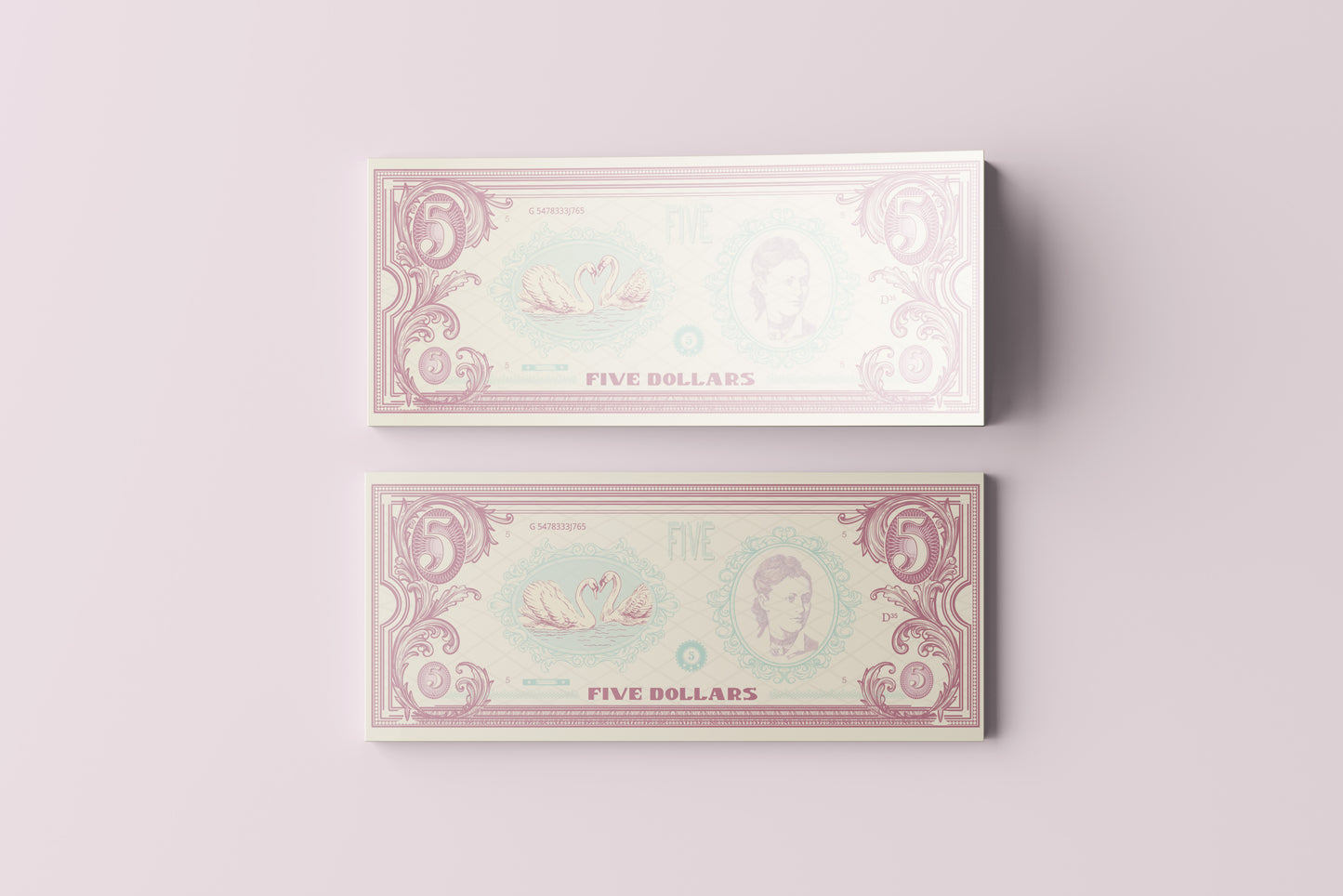 Prop Banknotes Five Dollars ArtNouveau Woman 14.6x6.2cm