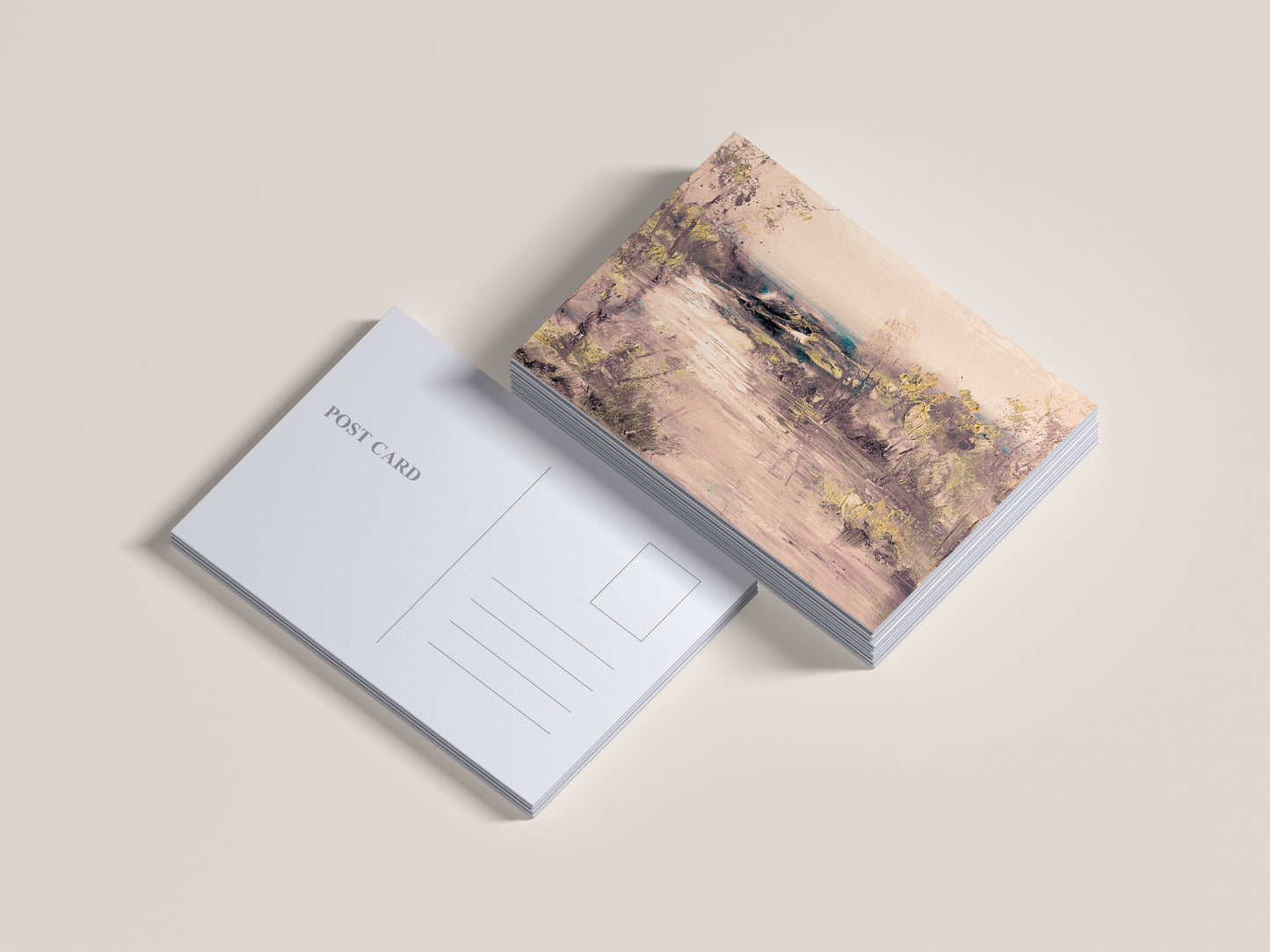 Print Nature Landscape Beige Lake & Trees Vintage Paint 43x27cm