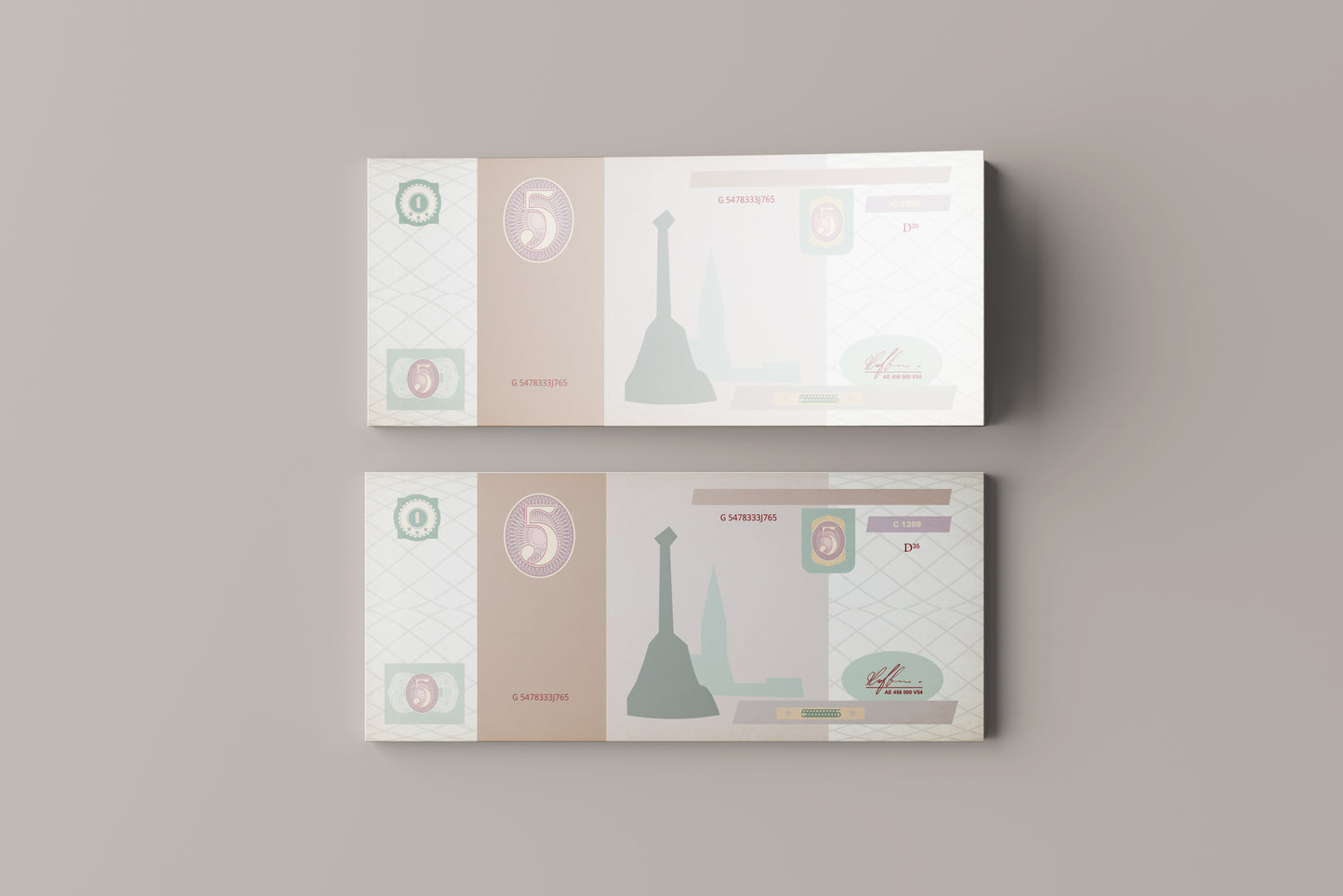 Prop Banknotes Bill Of Five Brown 14.6x6.2cm