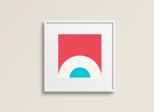 Print Abstract Circle Red Turquoise Illustration 20x20cm