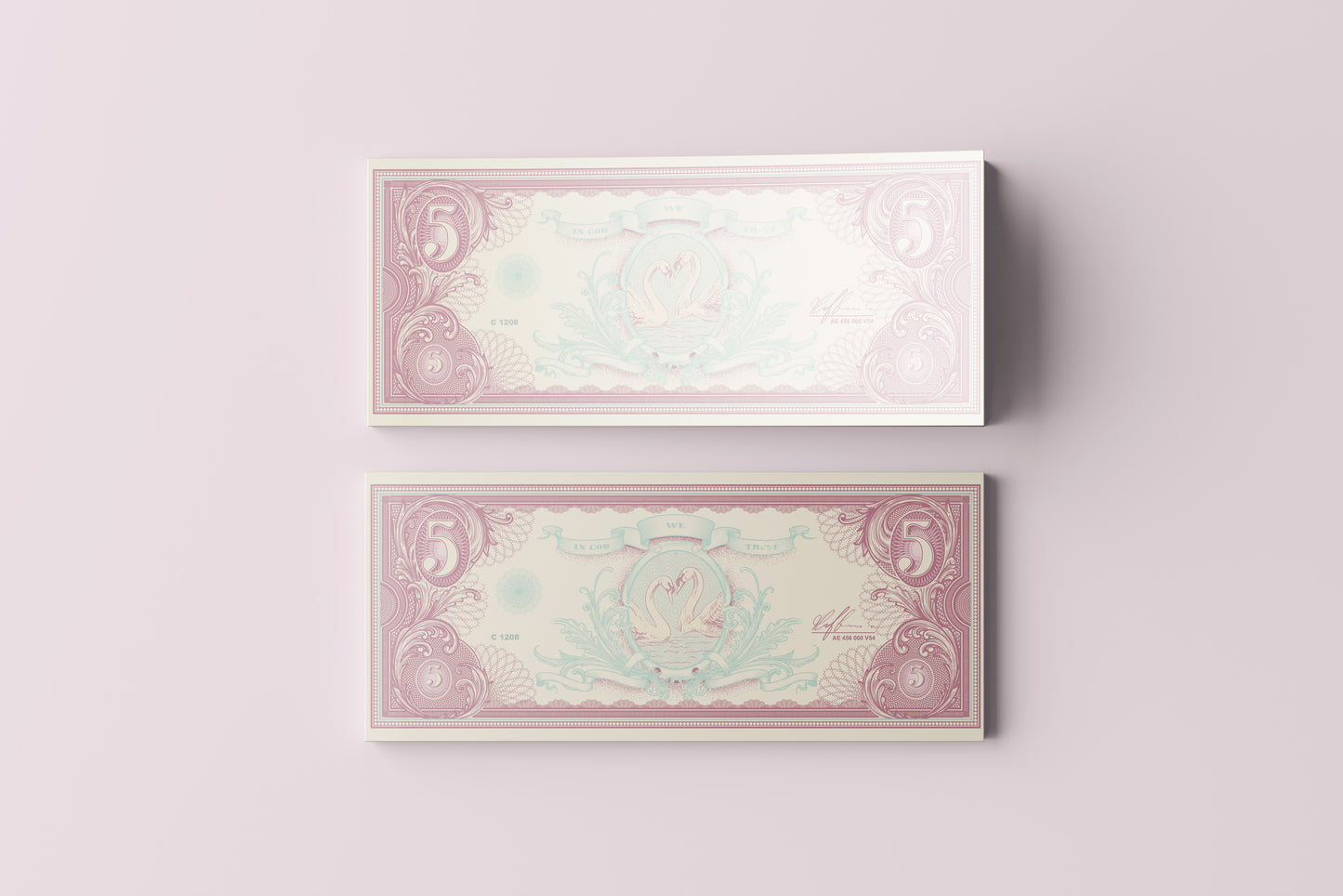 Prop Banknotes Five Dollars ArtNouveau 14.6x6.2cm