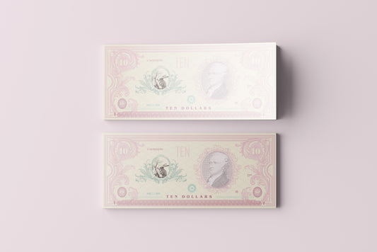 Prop Banknotes Ten Dollar ArtNouveau 14.6x6.2cm