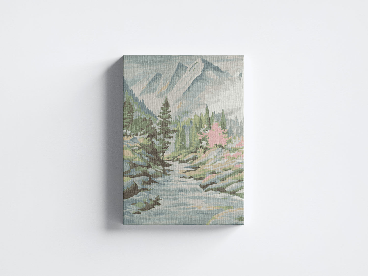 Print Nature Snowy Landscape Mountains Trees Paint 50x70cm