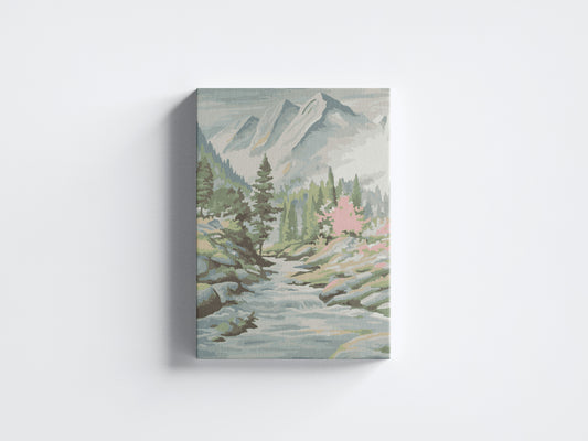 Print Nature Snowy Landscape Mountains Trees Paint 50x70cm