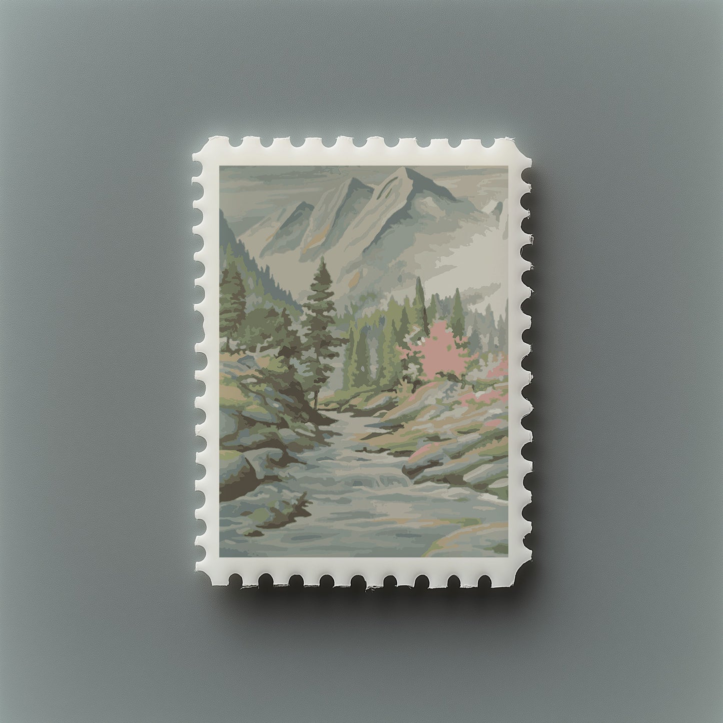 Print Nature Snowy Landscape Mountains Trees Paint 50x70cm