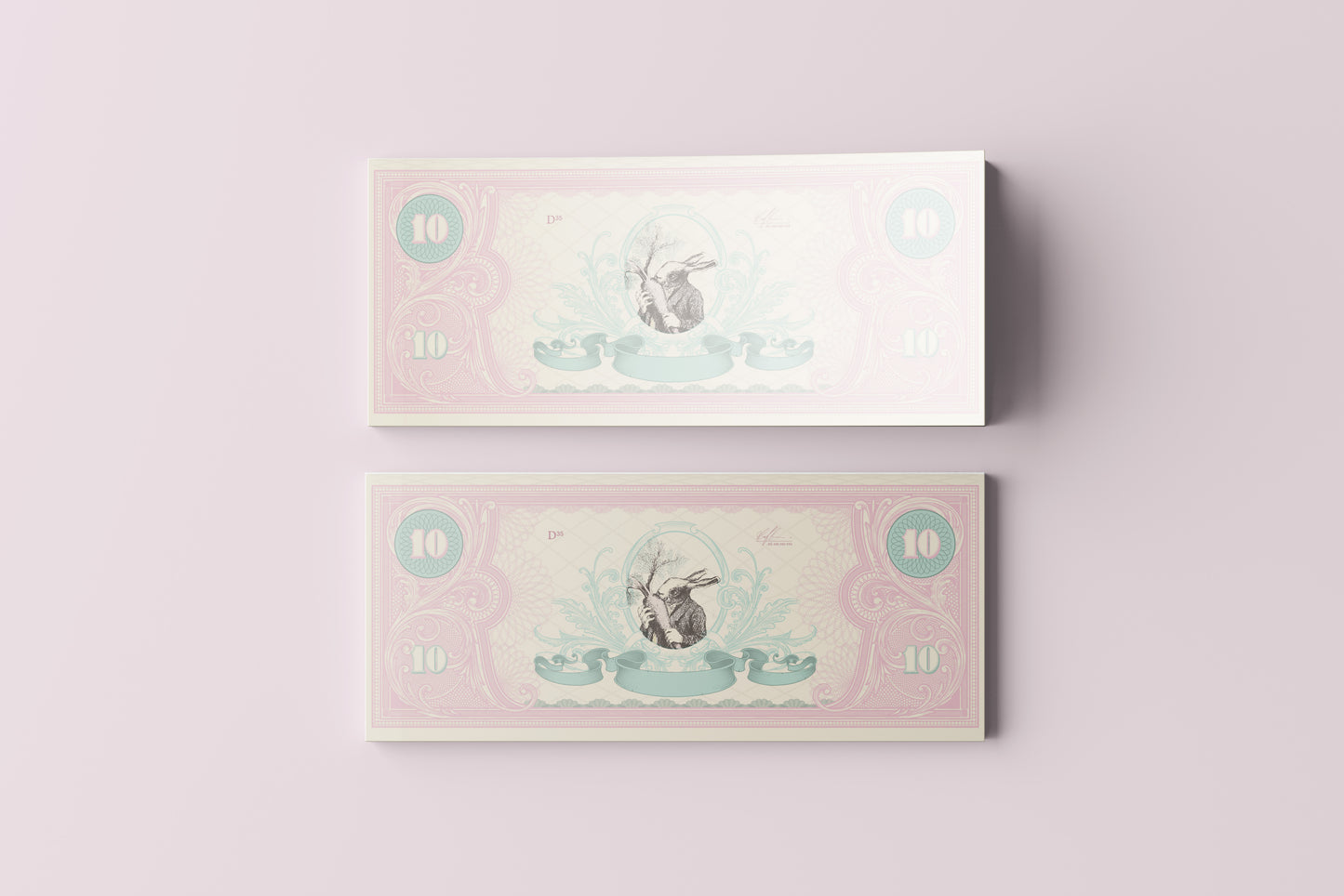 Prop Banknotes Ten Dollar Rabbit Art Nouveau 14.6x6.2cm