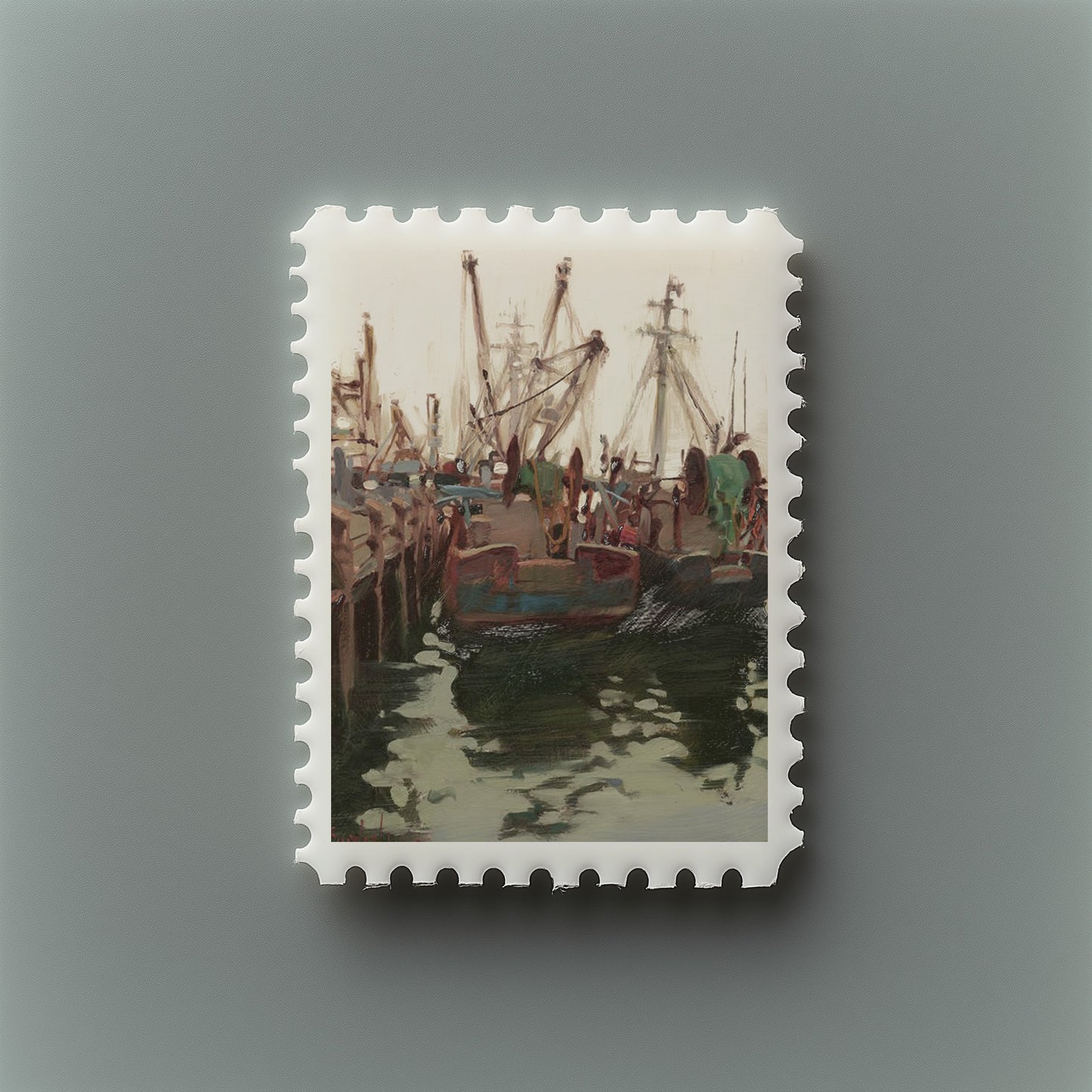 Print Boat Fishing Pier Vintage Paint 50x70cm