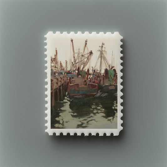 Print Boat Fishing Pier Vintage Paint 50x70cm