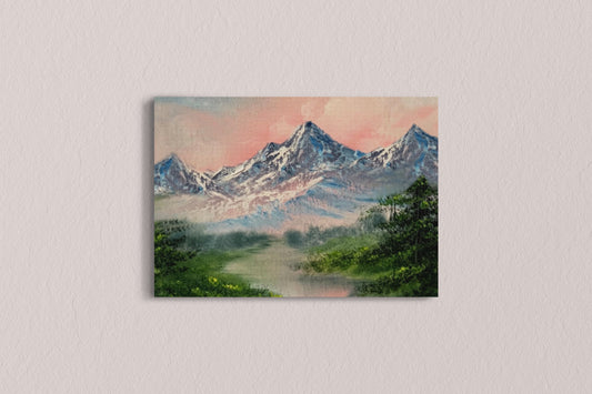 Print Nature Landscape Snowy Mountain Sunset Paint 82x52cm