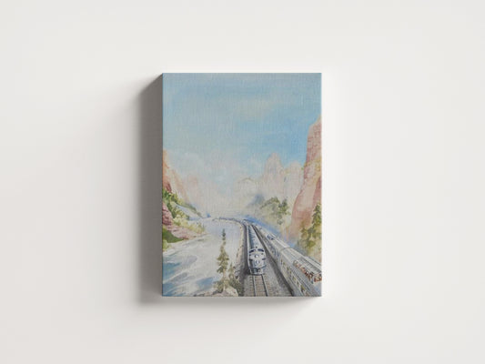 Print Nature Snowy Landscape Train Paint 50x70cm