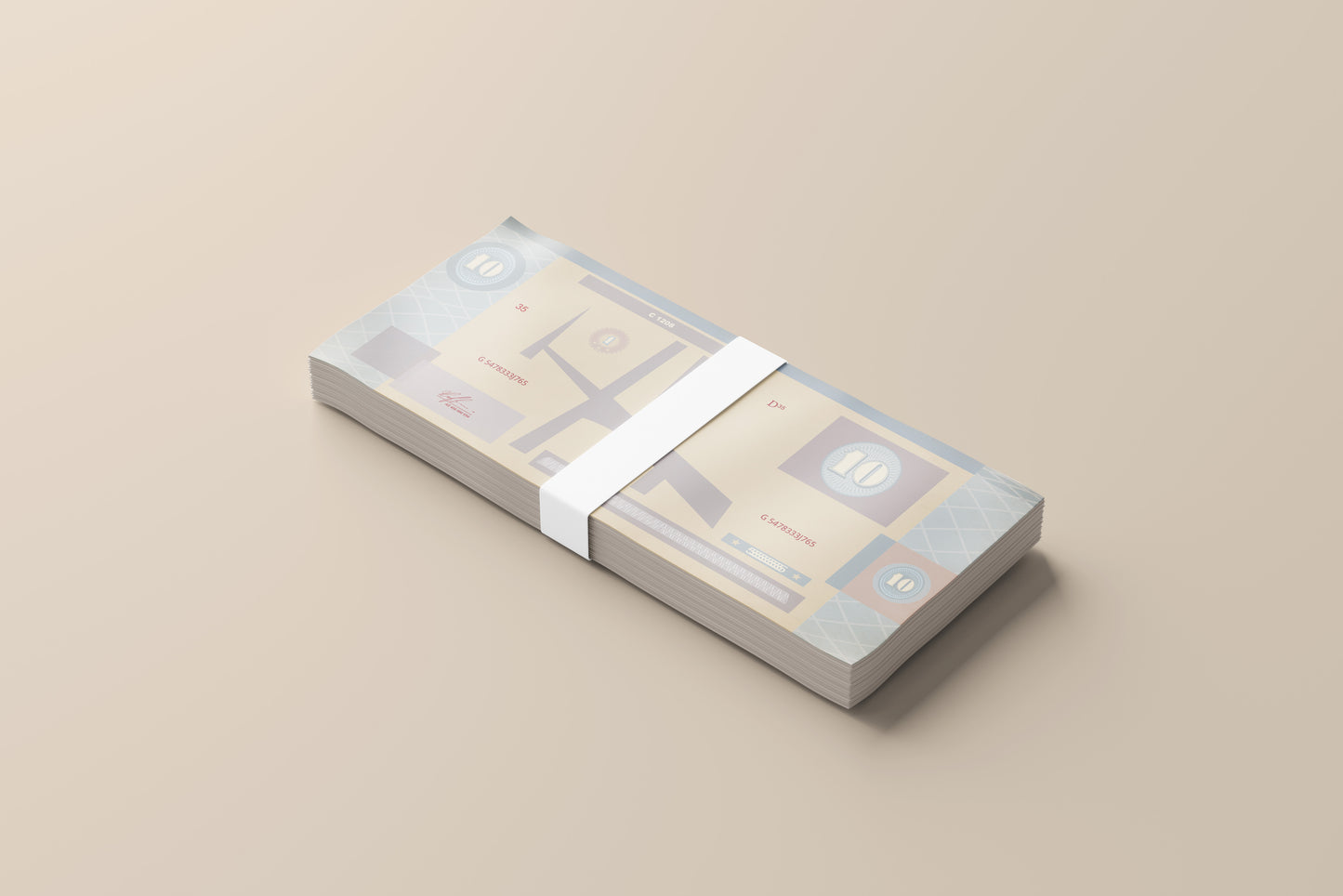 Prop Banknotes Bill Of Ten Architectural Yellow 14.6x6.2cm