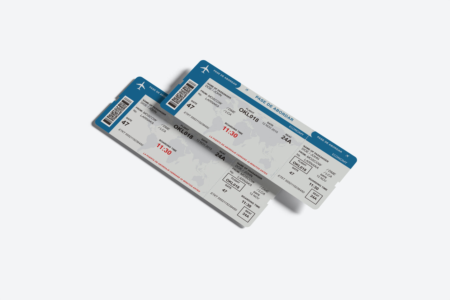 Prop Airport Boarding Pass Ticket 26.4x10.8cm
