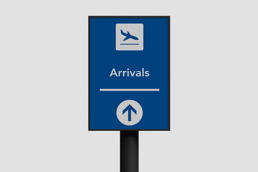 Signage Airport Arrivals Blue 40x60.5cm