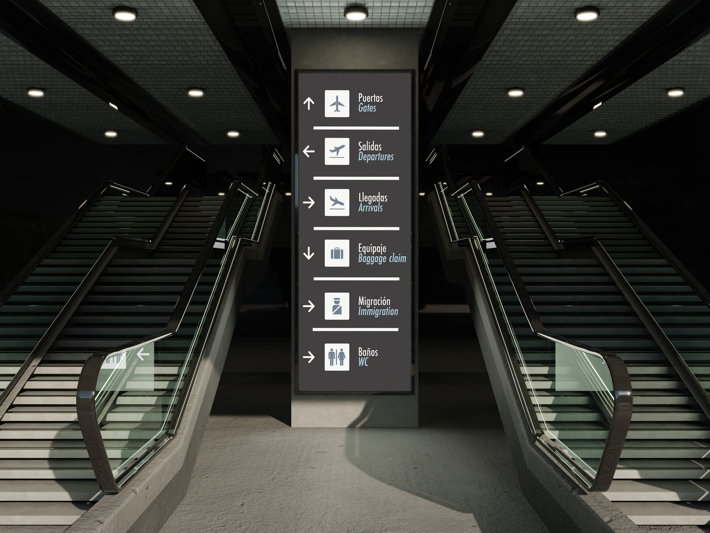 Signage Airport Wayfinding Black 75x178cm