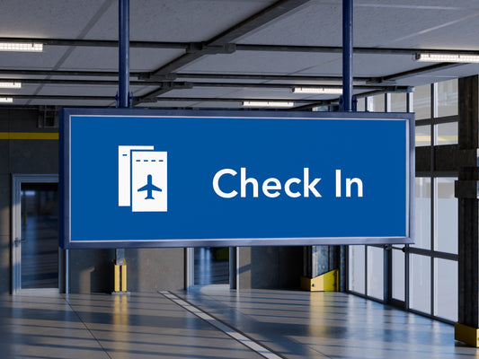 Signage Airport Check-In Blue 300x115cm