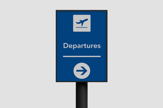 Signage Airport Departures Blue 40x60.5cm