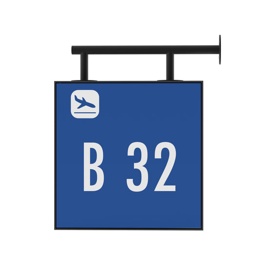 Signage Airport Gate B32 Blue 40x40cm