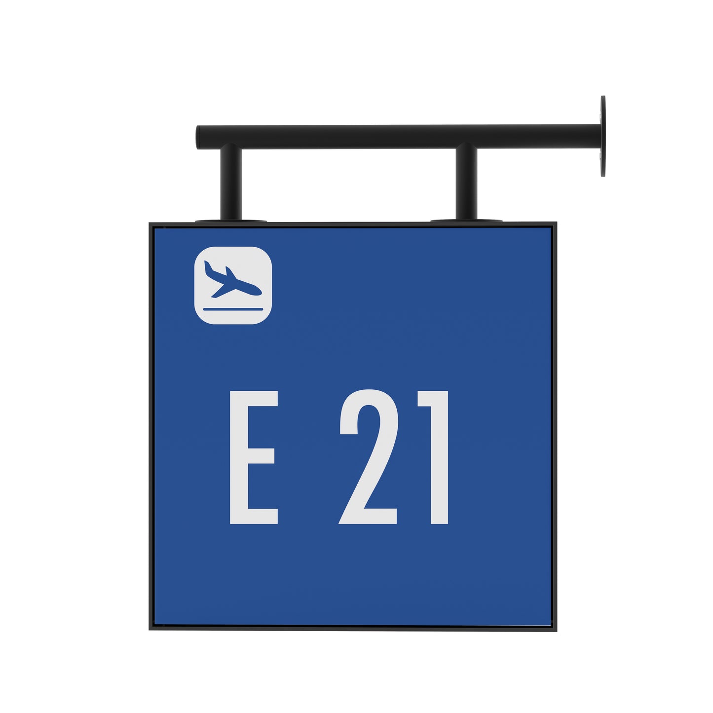 Signage Airport Gate E21 Blue 40x40cm