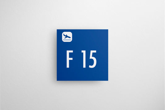 Signage Airport Gate F15 Blue 40x40cm