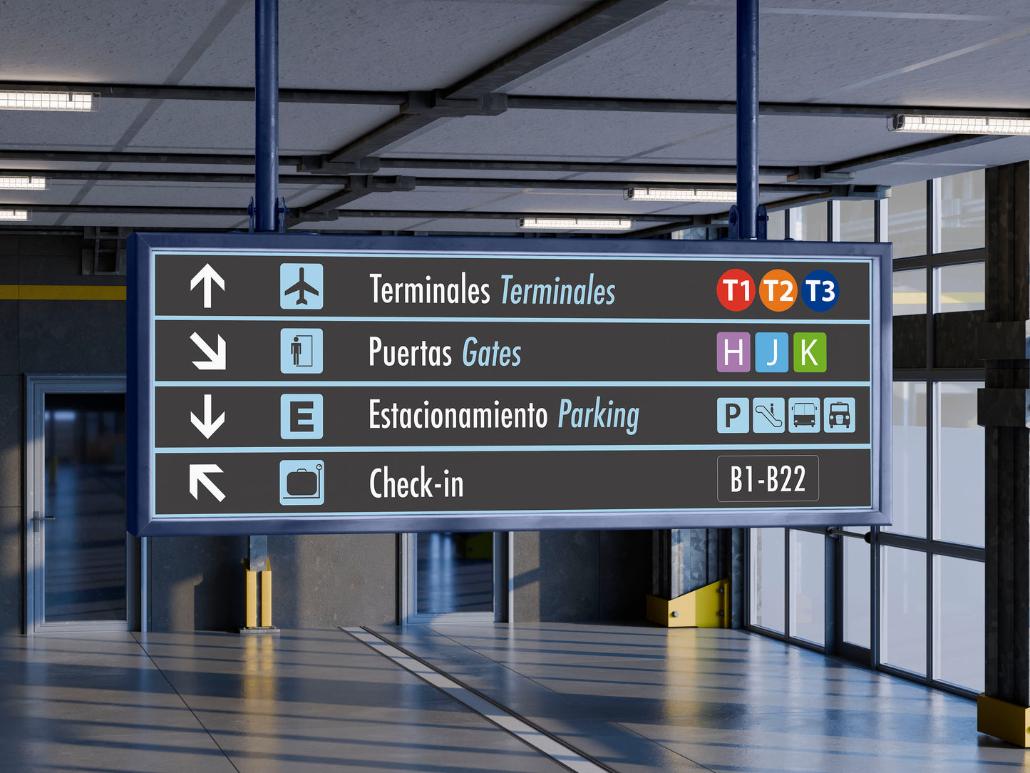 Signage Airport Directions Grey 240x80cm