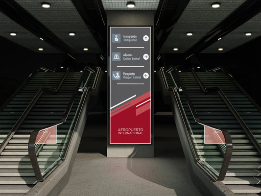 Signage Airport Wayfinding Grey Red 45x120cm