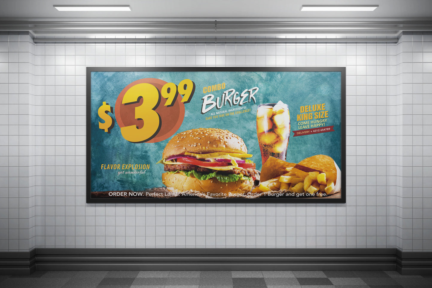 Sign Advertisement Burger Blue 331x192cm