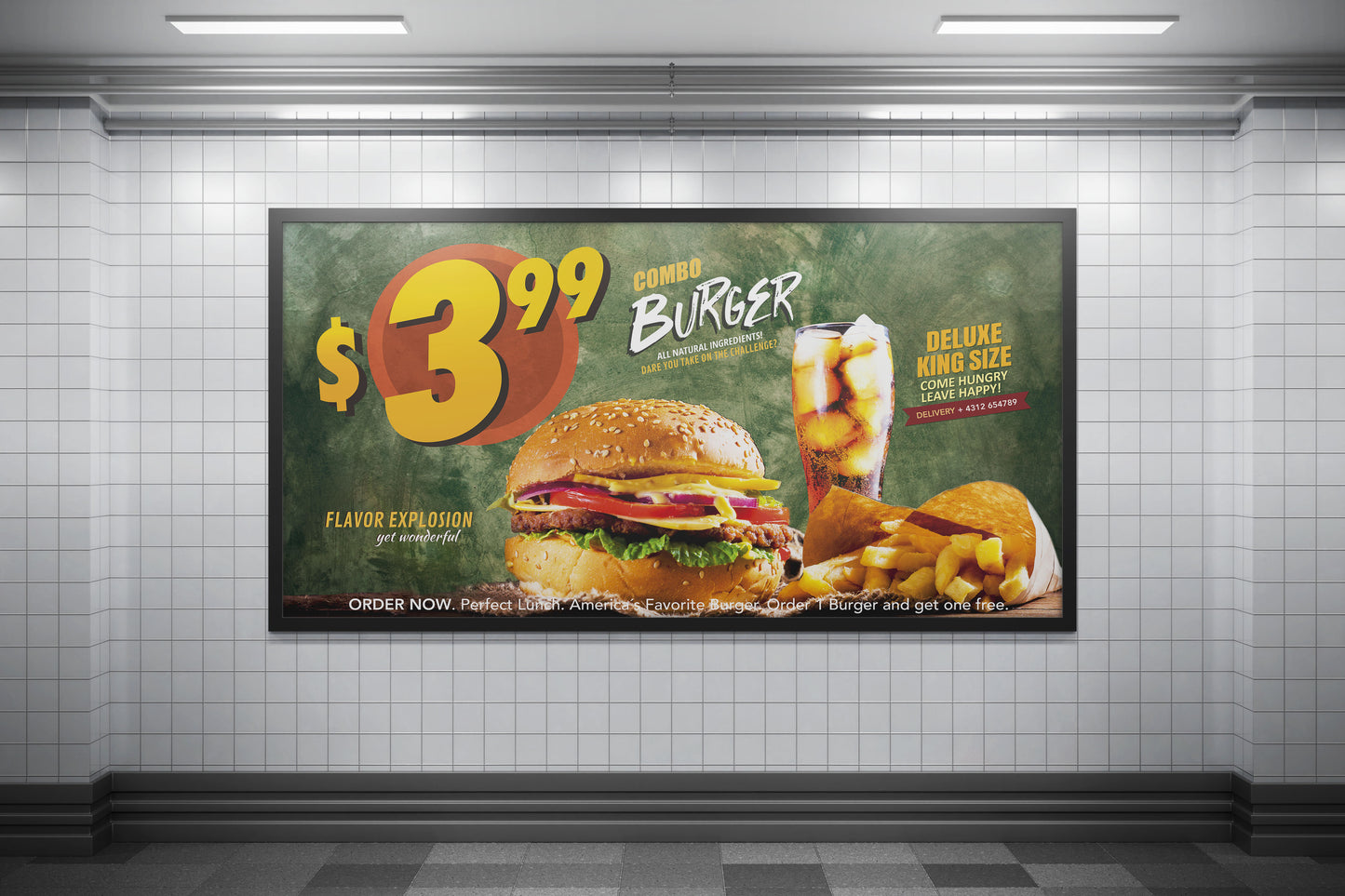 Sign Advertisement Burger Green 341x193cm