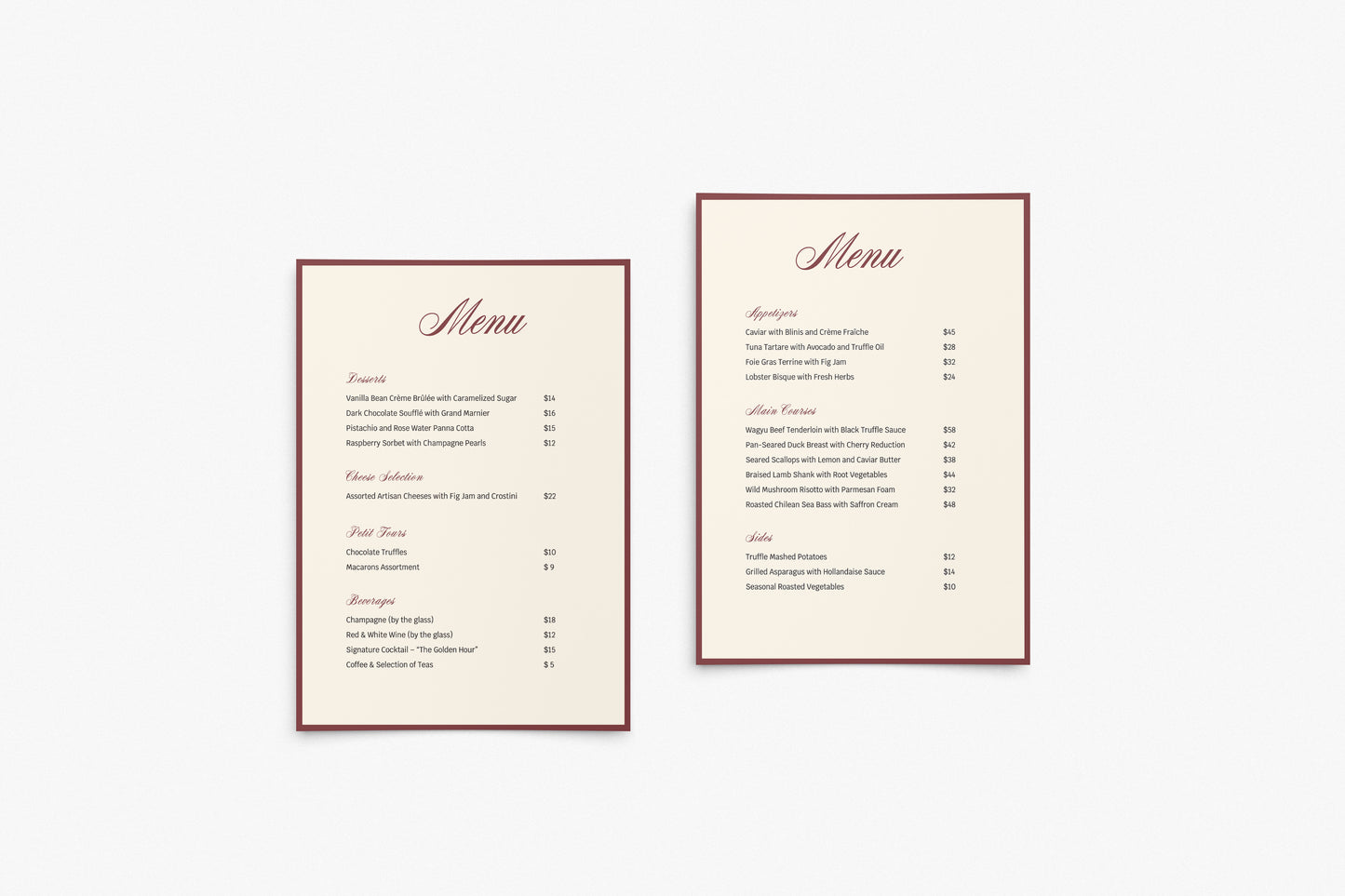 Prop Menú Restaurant 21.5x27.9cm