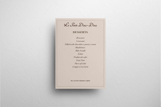 Prop Menú French Restaurant Le Petit Diaz 27.9x43.1cm