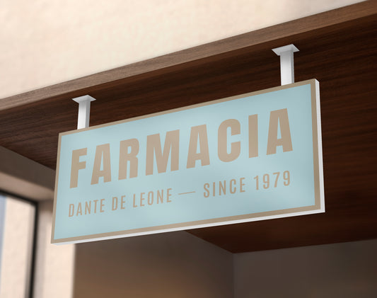 Signage Hospital Farmacia Dante De Leone Blue Brown 110x53cm