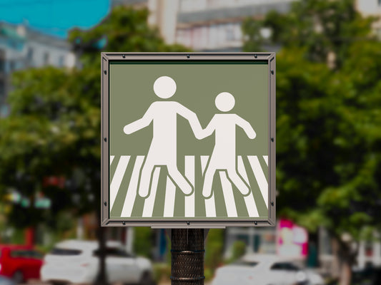 Urban Sign Bike Lane Pedestrian Crossing Green 30x30cm