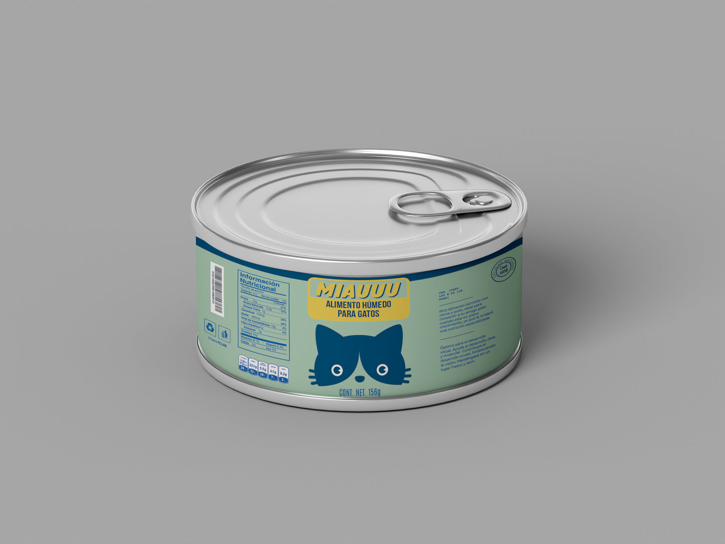 Packaging Pet Food Miauuu Green Blue Cat Can 8.5x3.4cm
