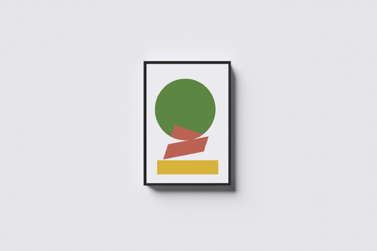 Print Abstract Circle & Lines Green Orange Yellow 60x90cm