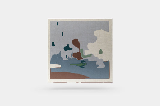 Print Abstract Deformed Spots Grey Blue Brown Paint 85x90cm